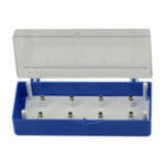 EM-Tec SH8 small size clear/blue styrene box for 8 x 15mm Hitachi M4 stubs