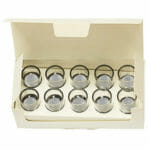 EM-Tec FS10Z box with 10 x Ø12.7mm short Zeiss pin stubs in SB2 storage tubes (no tabs)