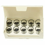 EM-Tec FS12Z box with 10 x Ø12.7mm short Zeiss pin stubs plus Ø12mm high purity conductive tabs in SB2 storage tubes