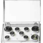 EM-Tec SH11 medium size clear styrene box for 11 x Ø15mm or 8 x Ø25mm Hitachi stubs with M4 threaded hole